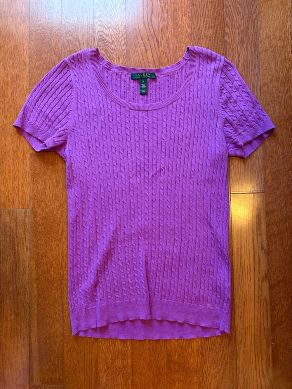 Lauren Ralph Lauren Fuchsia Cable-Knit Short Sleeve Sweater size M Preppy